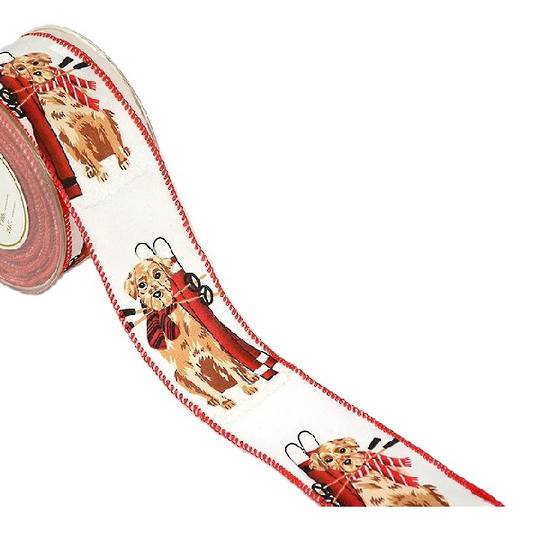 Ribbon 9mt, 55mm Christmas Dog with Skis *ETA Nov